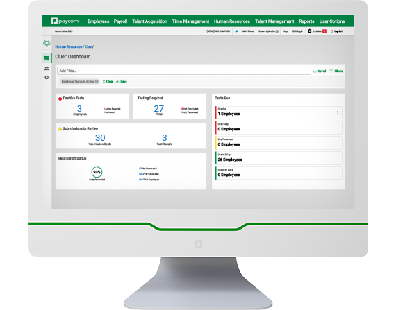 Paycom Clue vaccine tracking software on desktop computer