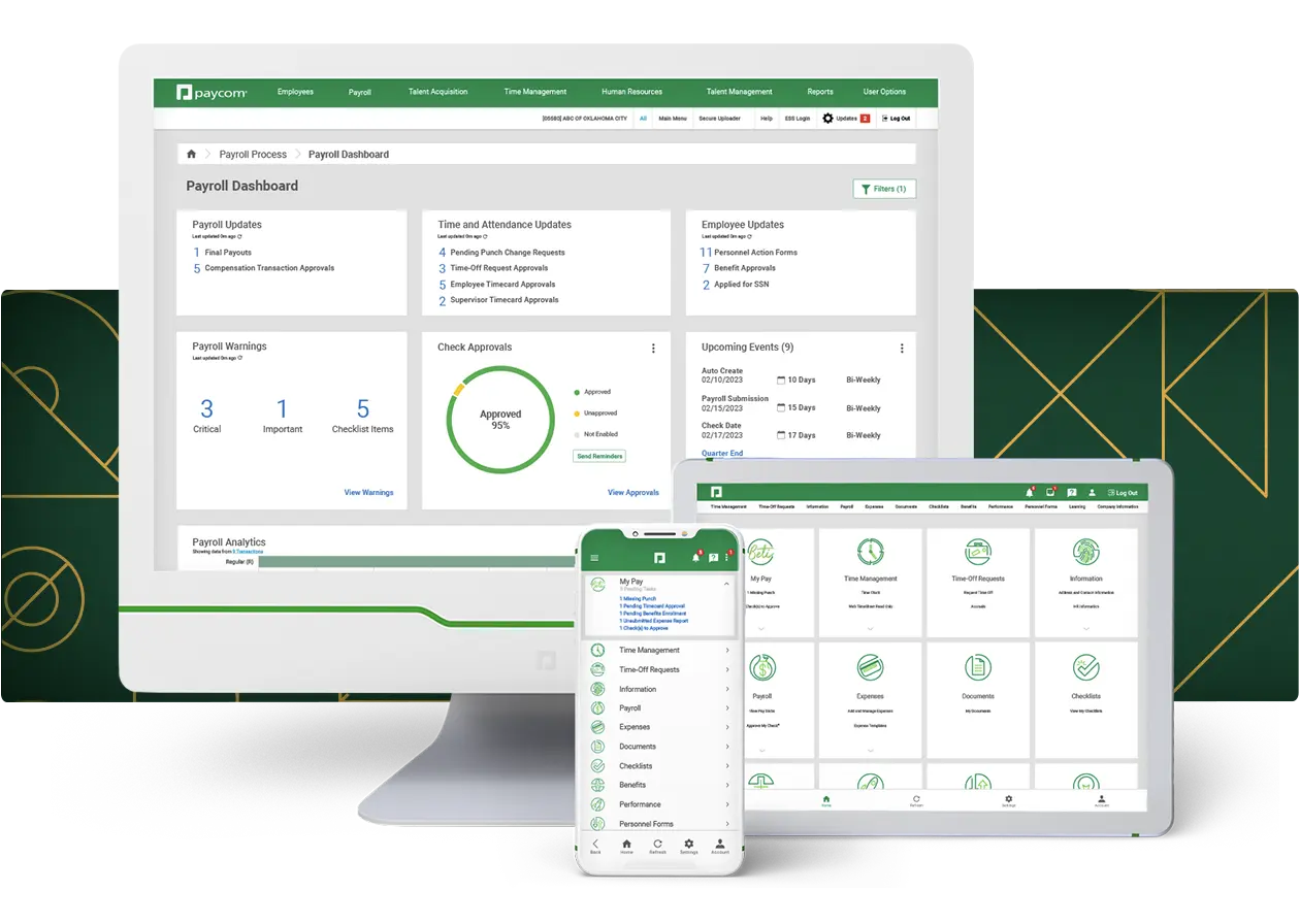 Paycom products on desktop, tablet and mobile