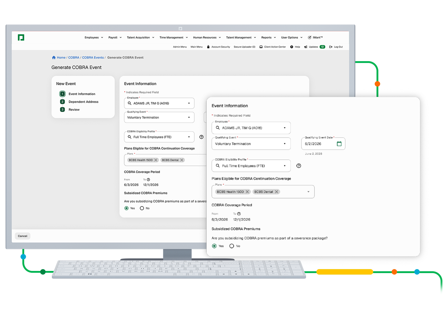 Entering a new cobra event into the Paycom software