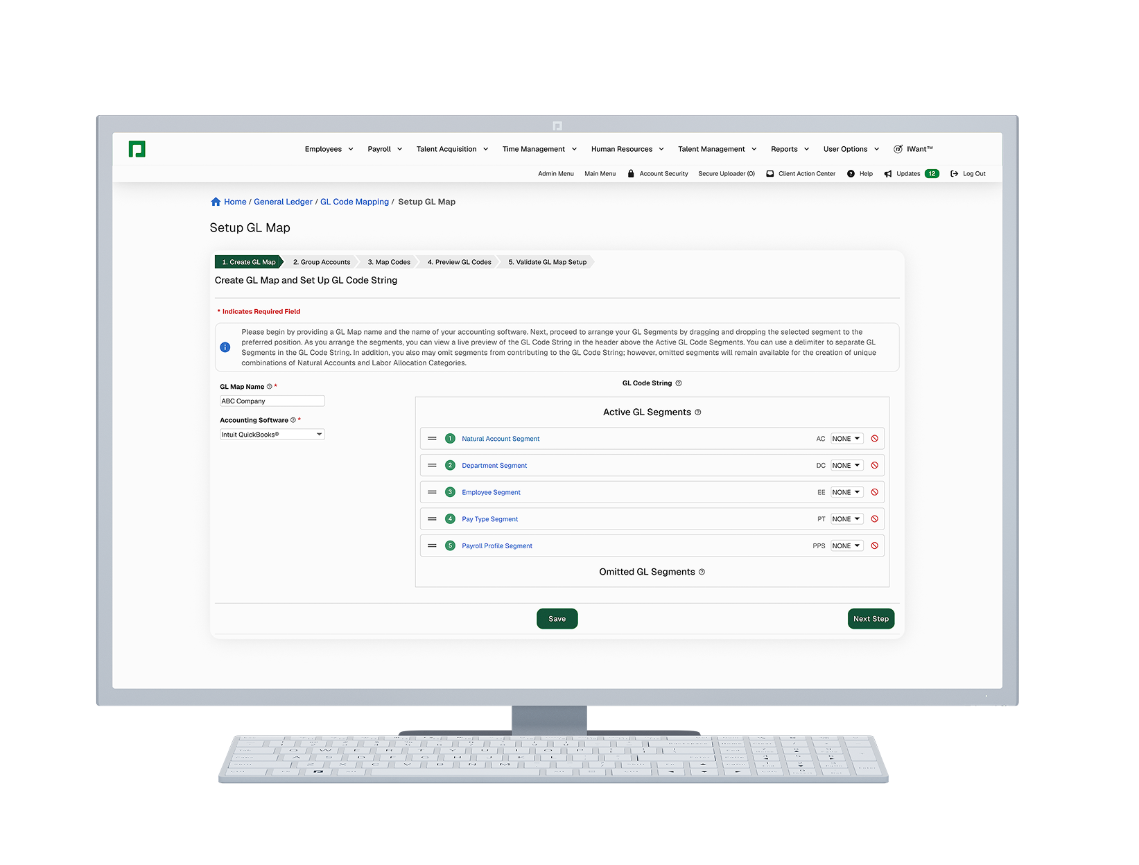 GL Concierge screen in Paycom