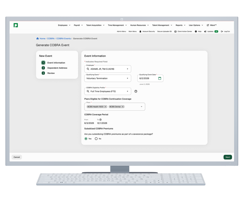 Cobra management within Paycom
