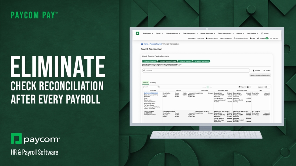 Payroll and Check Reconciliation Software | Paycom Pay® | Paycom