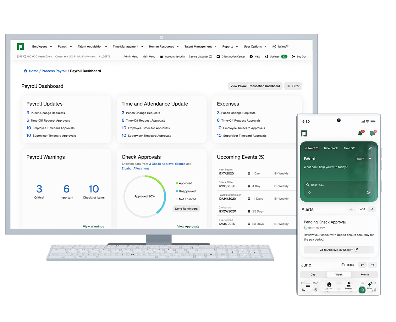 Payroll screen on the Paycom app